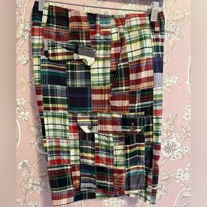 J.Crew multicoloured plaid patchwork cargo shorts